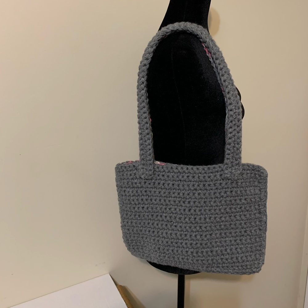 Shoulder Bag solid gray on one side mix Gray and pink on the other side